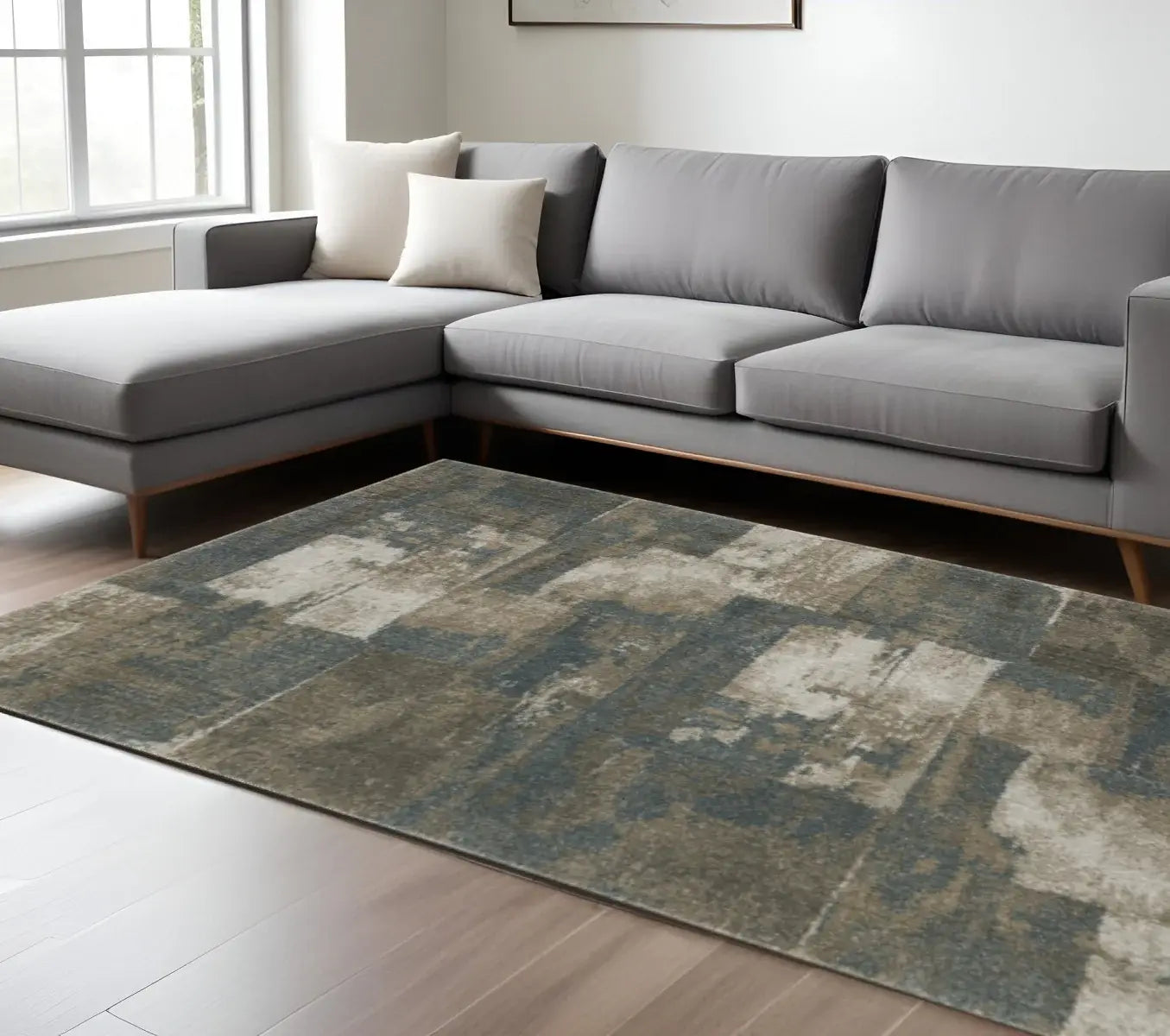 7' X 10' Teal Blue Geometric Power Loom Area Rug - Homeroots - Flyclothing LLC