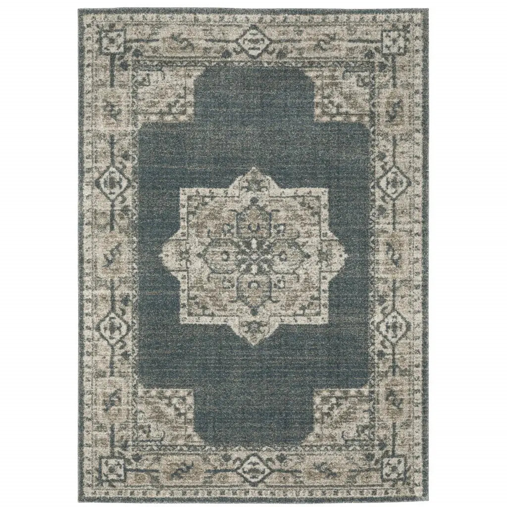 5' X 8' Blue and Beige Oriental Power Loom Area Rug - Homeroots - Flyclothing LLC