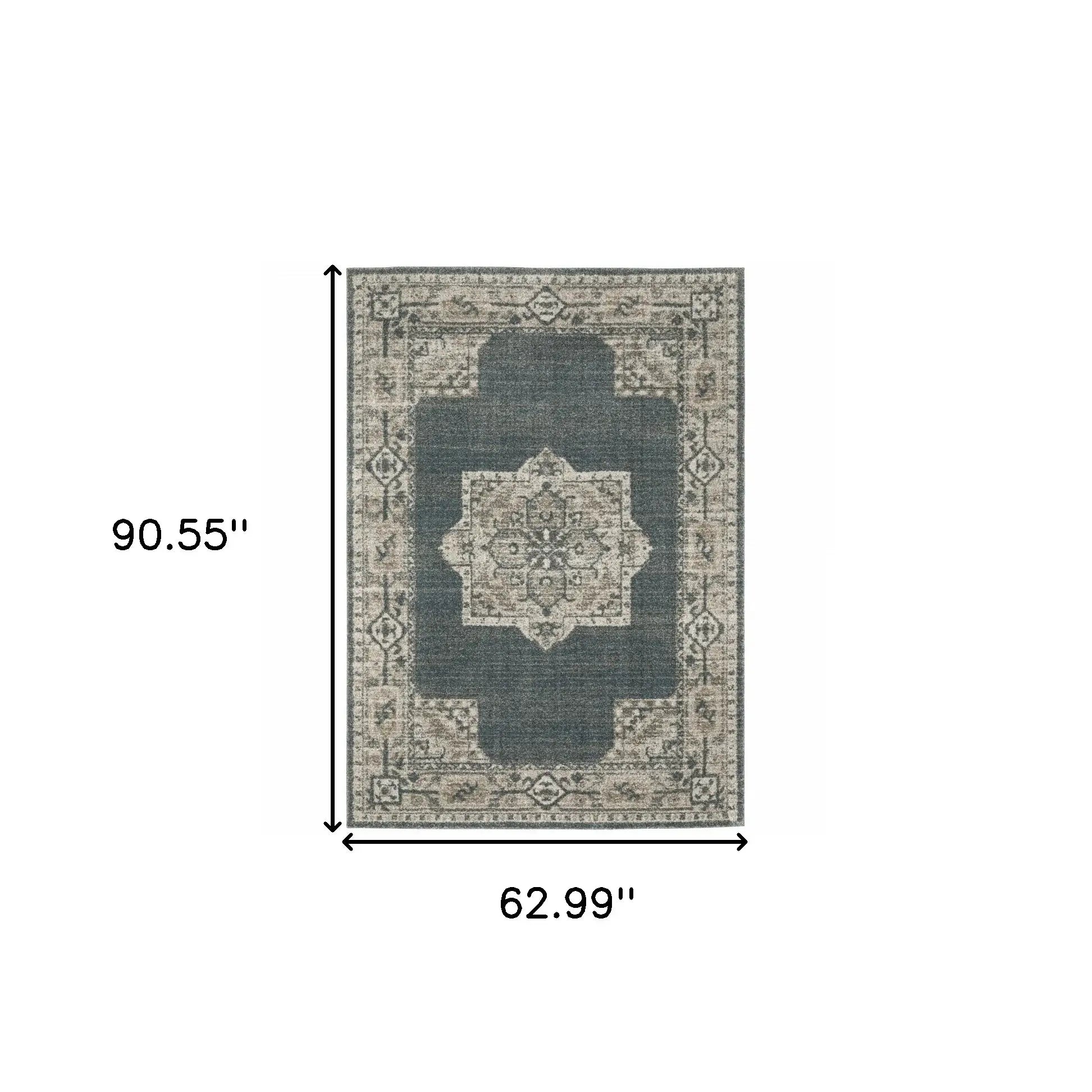 5' X 8' Blue and Beige Oriental Power Loom Area Rug - Homeroots - Flyclothing LLC