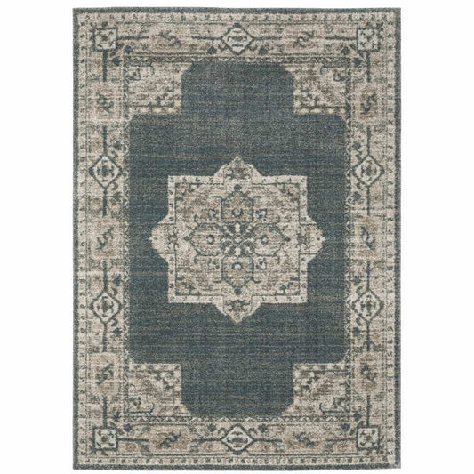 5' X 8' Blue and Beige Oriental Power Loom Area Rug - Homeroots - Flyclothing LLC