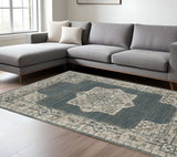 7' X 10' Blue and Beige Oriental Power Loom Area Rug - Homeroots - Flyclothing LLC