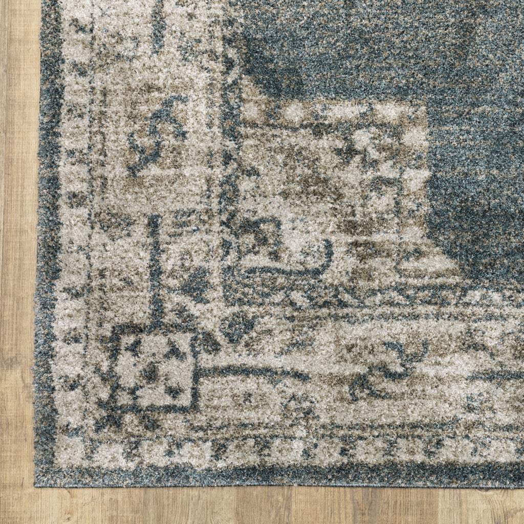 7' X 10' Blue and Beige Oriental Power Loom Area Rug - Homeroots - Flyclothing LLC