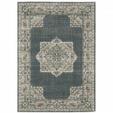 8' X 11' Blue and Beige Oriental Power Loom Area Rug - Homeroots - Flyclothing LLC