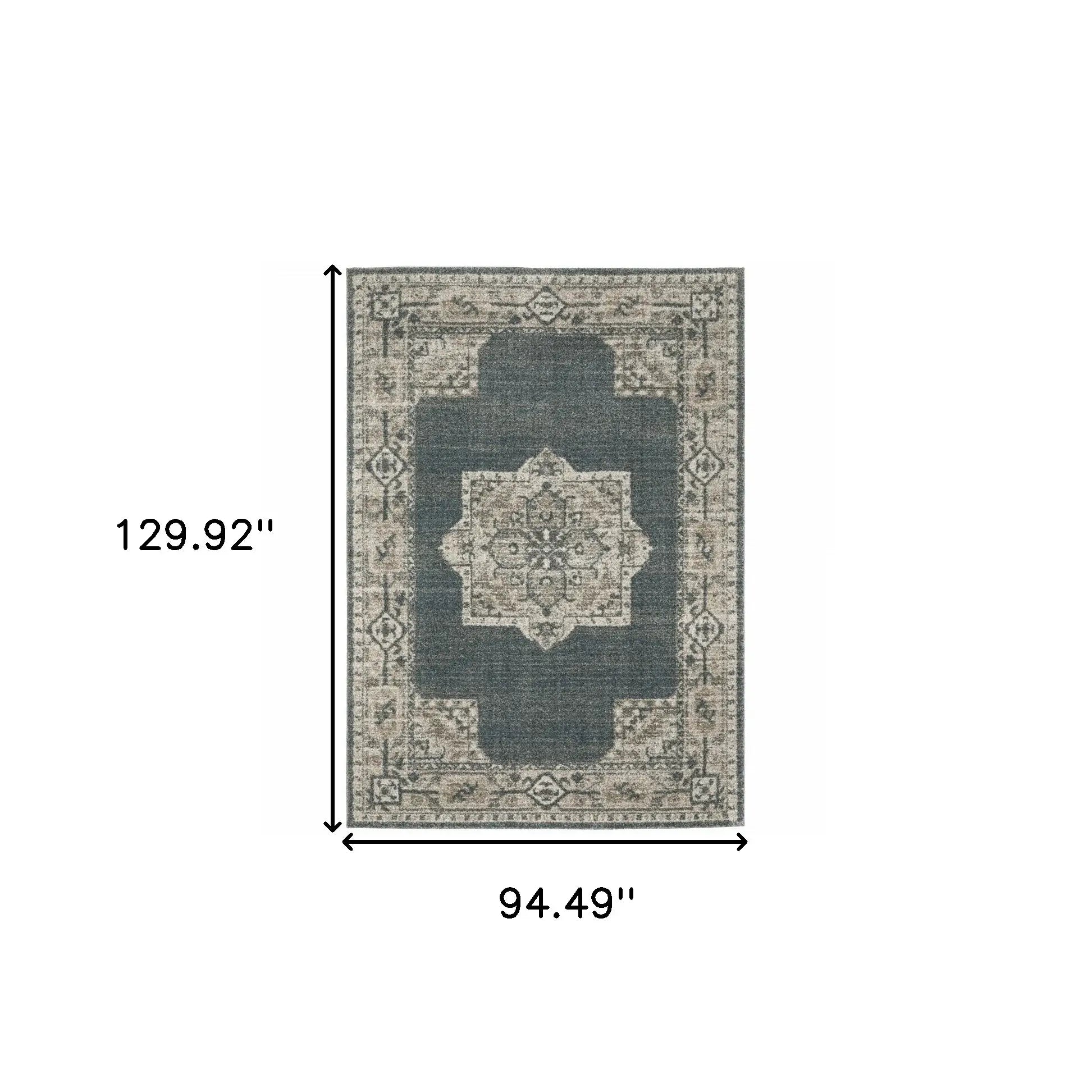 8' X 11' Blue and Beige Oriental Power Loom Area Rug - Homeroots - Flyclothing LLC