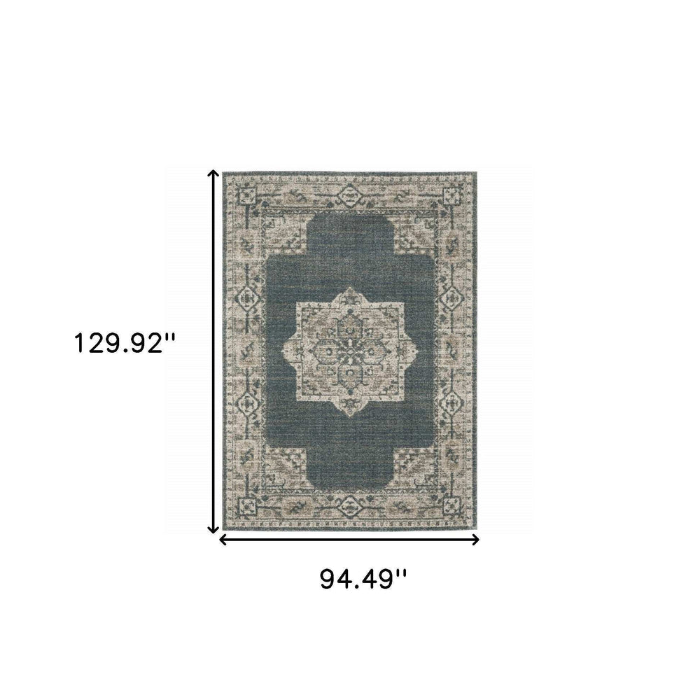8' X 11' Blue and Beige Oriental Power Loom Area Rug - Homeroots - Flyclothing LLC