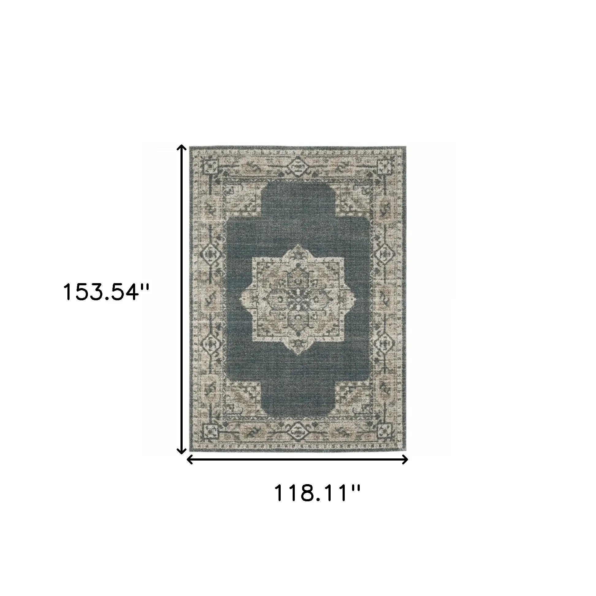 10' X 13' Blue and Beige Oriental Power Loom Area Rug - Homeroots - Flyclothing LLC