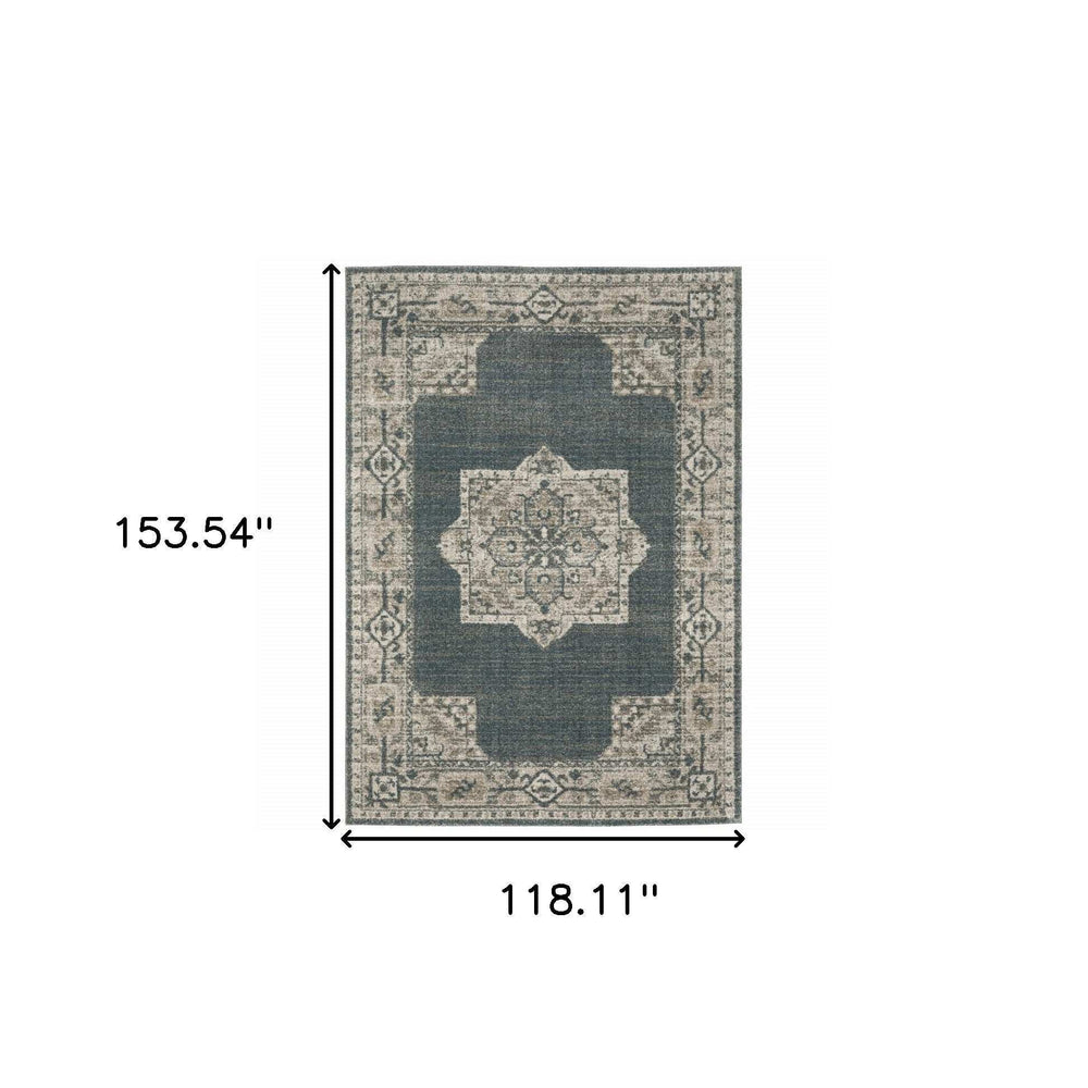 10' X 13' Blue and Beige Oriental Power Loom Area Rug - Homeroots - Flyclothing LLC