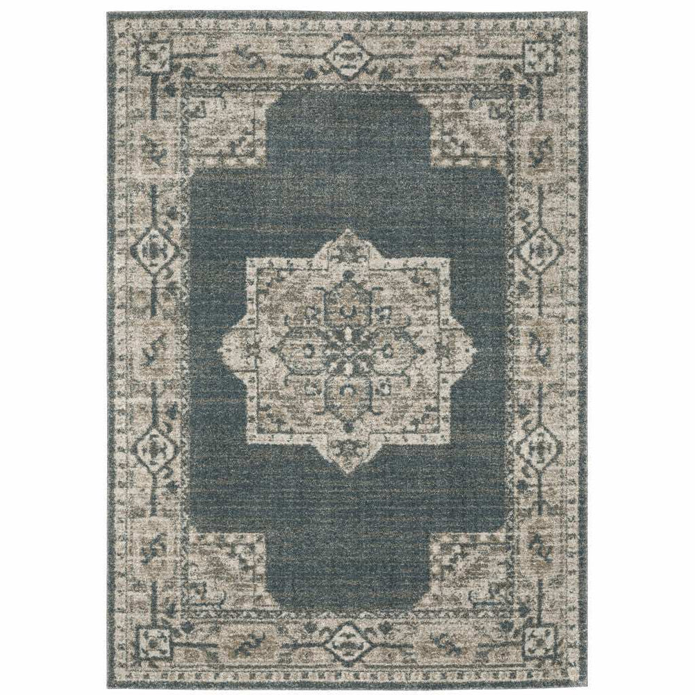 10' X 13' Blue and Beige Oriental Power Loom Area Rug - Homeroots - Flyclothing LLC