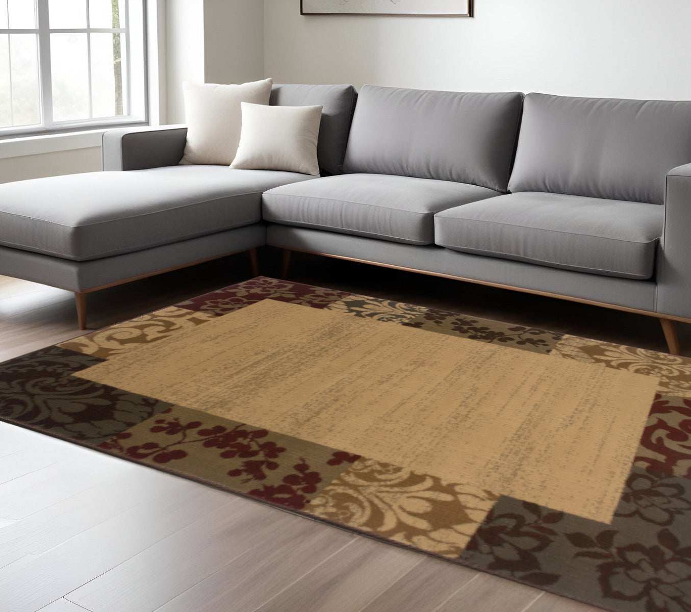 10' X 13' Beige Red Green Gold And Grey Abstract Power Loom Stain Resistant Area Rug - Homeroots - Flyclothing LLC