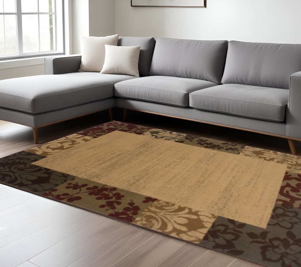 10' X 13' Beige Red Green Gold And Grey Abstract Power Loom Stain Resistant Area Rug - Homeroots - Flyclothing LLC