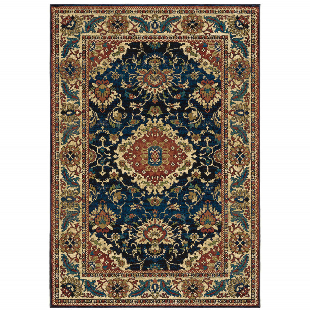 10' X 13' Blue Red And Beige Oriental Power Loom Stain Resistant Area Rug - Homeroots