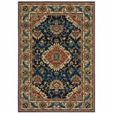 10' X 13' Blue Red And Beige Oriental Power Loom Stain Resistant Area Rug - Homeroots