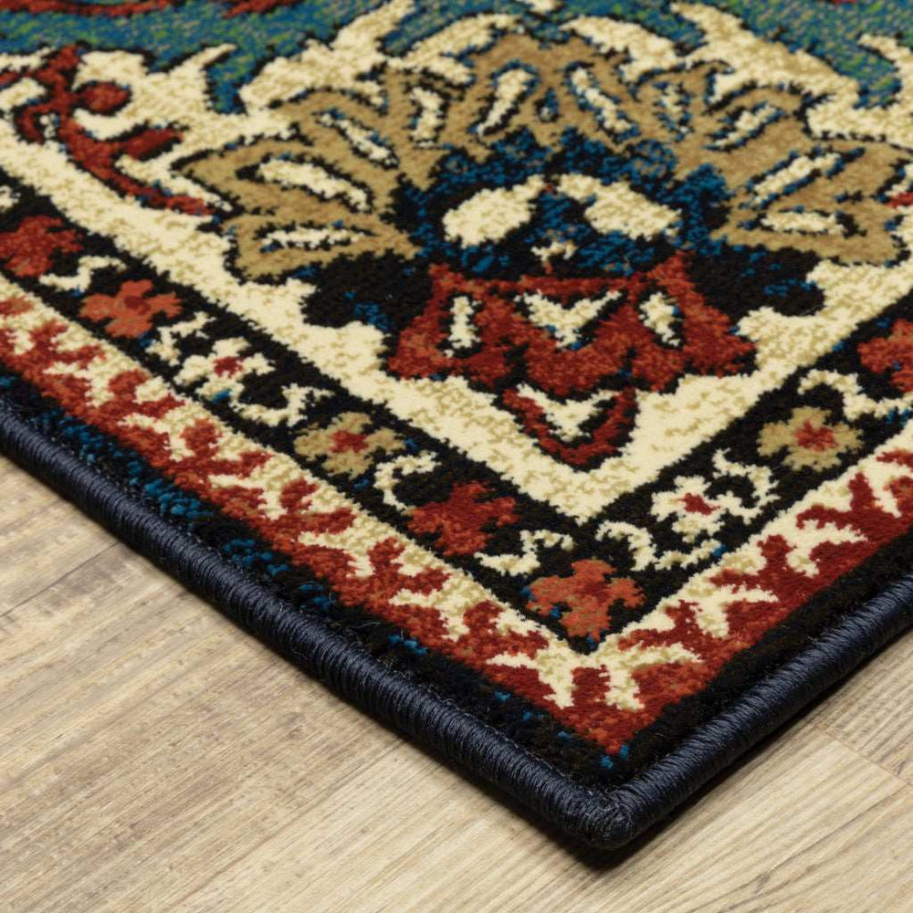 10' X 13' Blue Red And Beige Oriental Power Loom Stain Resistant Area Rug - Homeroots - Flyclothing LLC