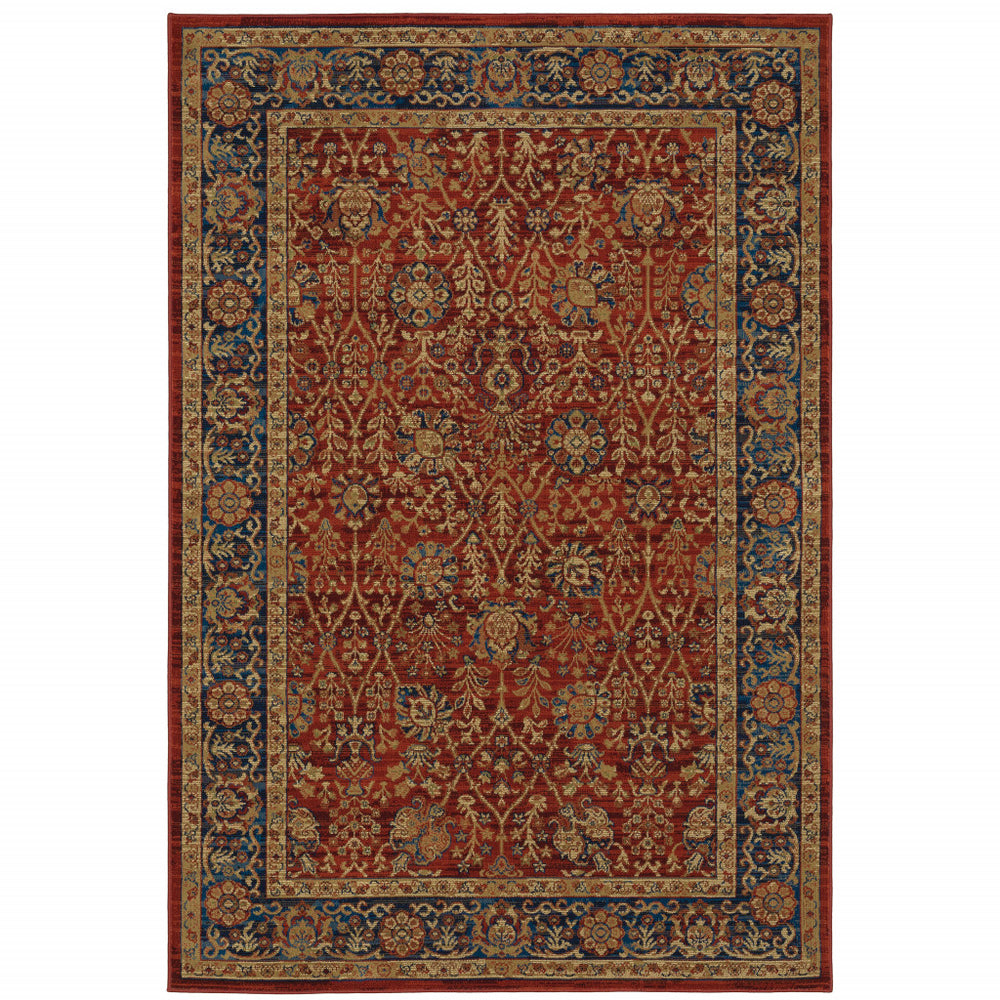 10' X 13' Red And Blue Oriental Power Loom Stain Resistant Area Rug