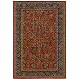 10' X 13' Red And Blue Oriental Power Loom Stain Resistant Area Rug