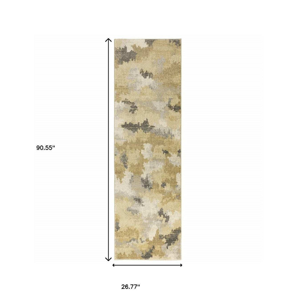 2' X 8' Beige Grey And Gold Abstract Power Loom Stain Resistant Runner Rug - Homeroots - Flyclothing LLC