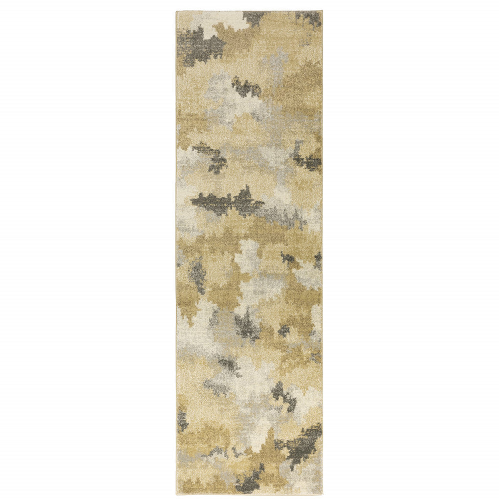 2' X 8' Beige Grey And Gold Abstract Power Loom Stain Resistant Runner Rug - Homeroots