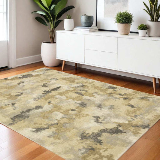 3' X 5' Beige Grey And Gold Abstract Power Loom Stain Resistant Area Rug - Homeroots - Flyclothing LLC