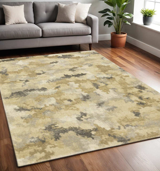 5' X 8' Beige Grey And Gold Abstract Power Loom Stain Resistant Area Rug - Homeroots - Flyclothing LLC