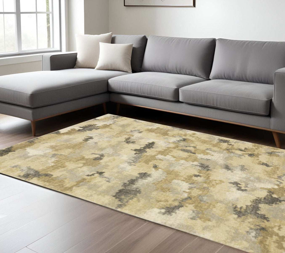 8' X 11' Beige Grey And Gold Abstract Power Loom Stain Resistant Area Rug - Homeroots - Flyclothing LLC