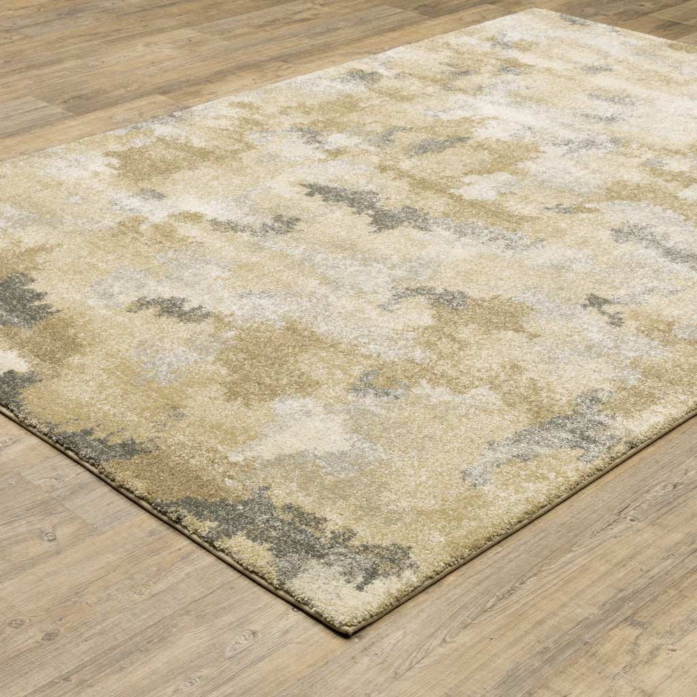 10' X 13' Beige Grey And Gold Abstract Power Loom Stain Resistant Area Rug - Homeroots - Flyclothing LLC