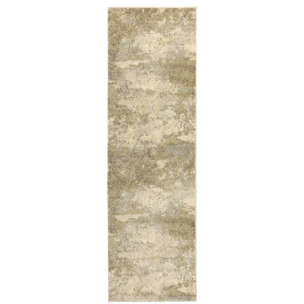 8' Beige and Gold Abstract Power Loom Runner Rug - Homeroots - Flyclothing LLC
