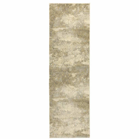 8' Beige and Gold Abstract Power Loom Runner Rug - Homeroots - Flyclothing LLC