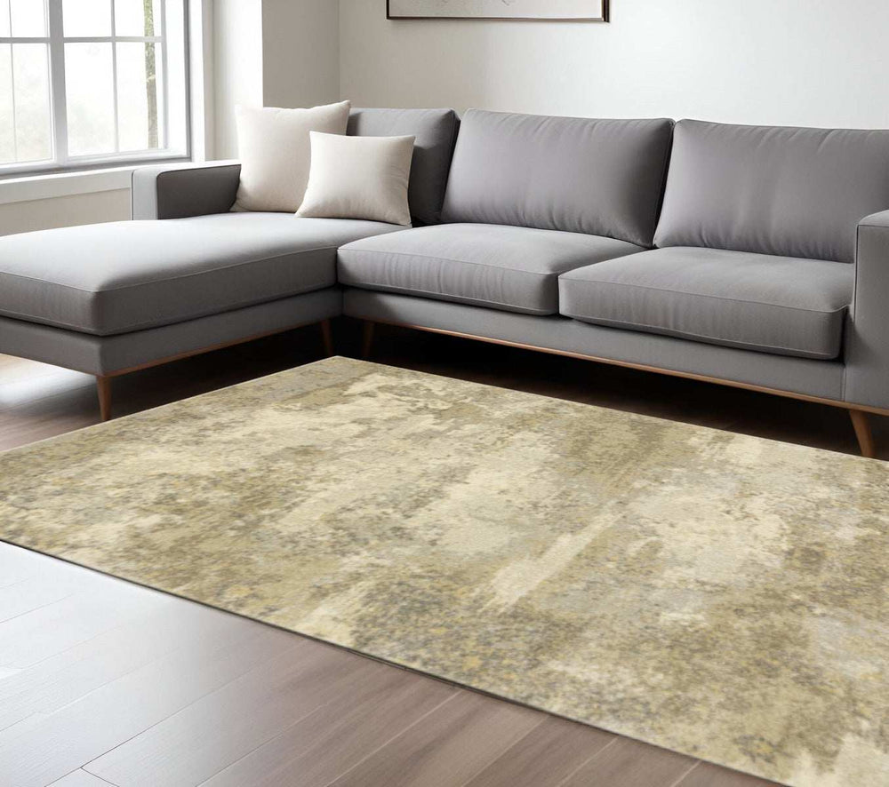 8' X 11' Beige and Gold Abstract Power Loom Area Rug - Homeroots - Flyclothing LLC
