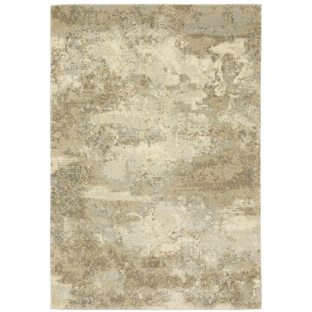 10' X 13' Beige and Gold Abstract Power Loom Area Rug