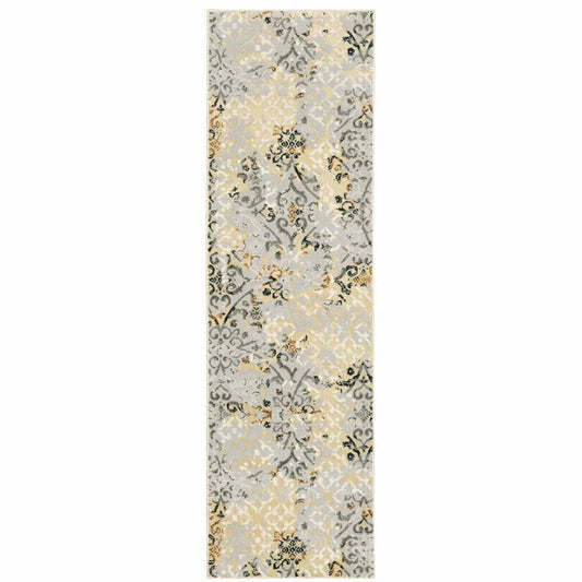 2' X 8' Grey And Gold Abstract Power Loom Stain Resistant Runner Rug - Homeroots - Flyclothing LLC