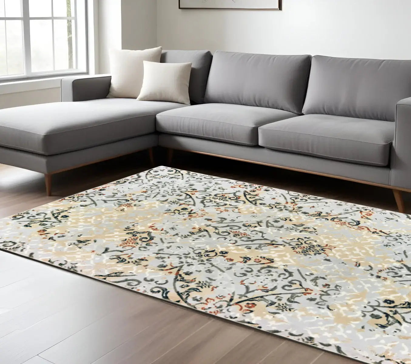 6' X 9' Grey And Gold Abstract Power Loom Stain Resistant Area Rug - Homeroots - Flyclothing LLC