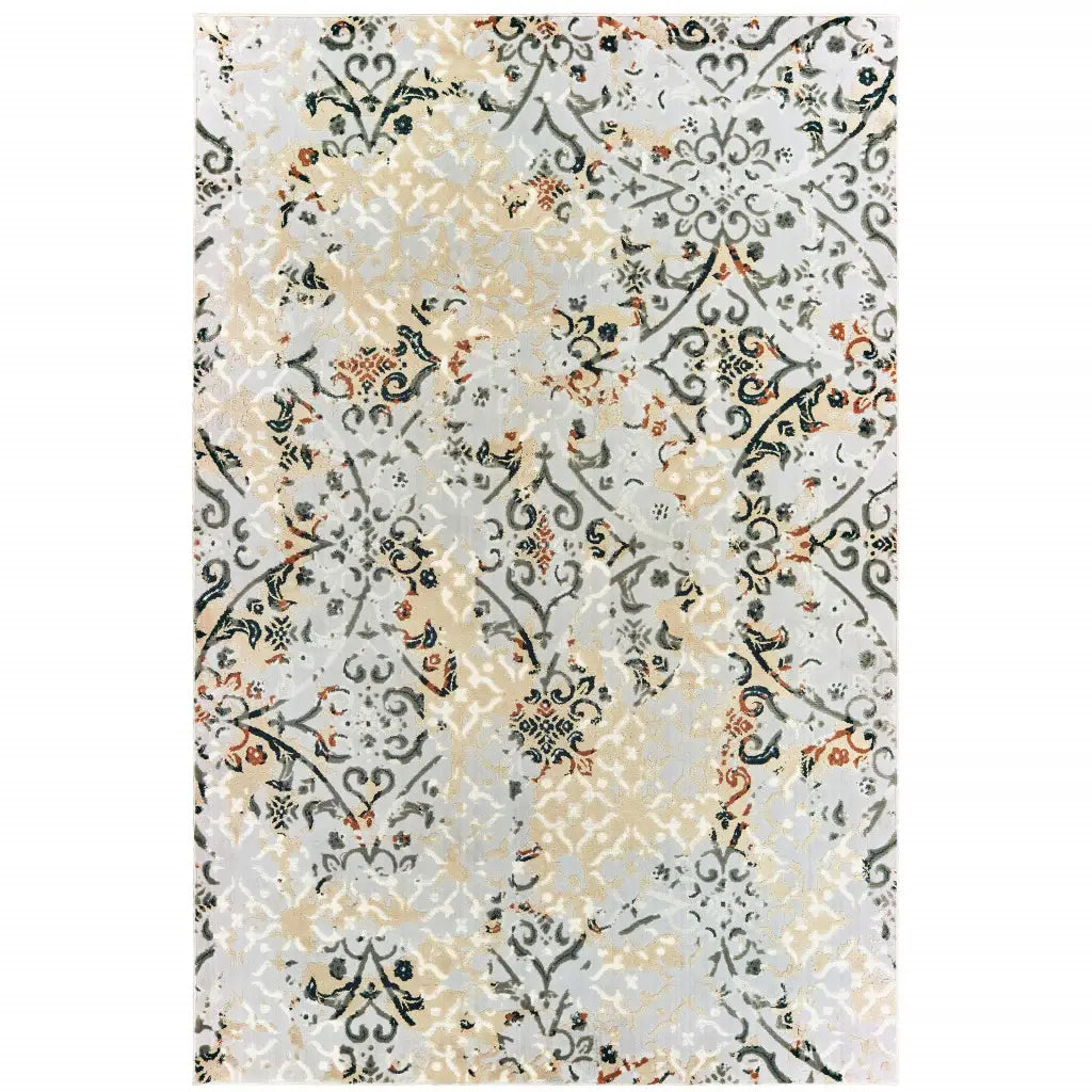 10' X 13' Grey And Gold Abstract Power Loom Stain Resistant Area Rug - Homeroots - Flyclothing LLC
