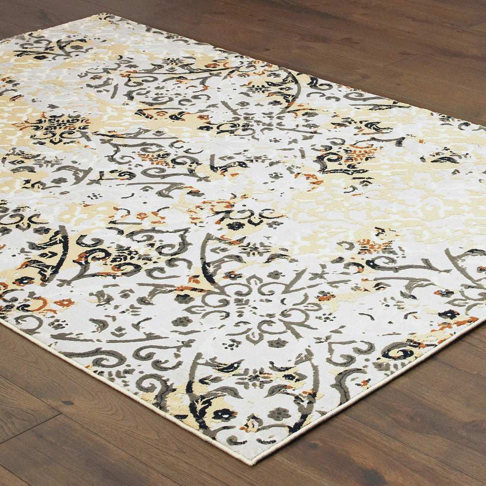10' X 13' Grey And Gold Abstract Power Loom Stain Resistant Area Rug - Homeroots - Flyclothing LLC
