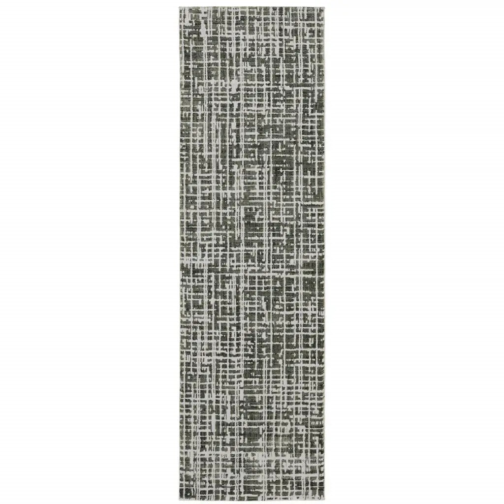 2' X 8' Grey And Ivory Abstract Power Loom Stain Resistant Runner Rug - Homeroots - Flyclothing LLC