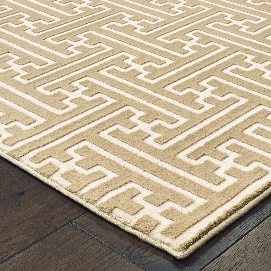 2' X 8' Gold And Ivory Geometric Power Loom Stain Resistant Runner Rug - Homeroots - Flyclothing LLC
