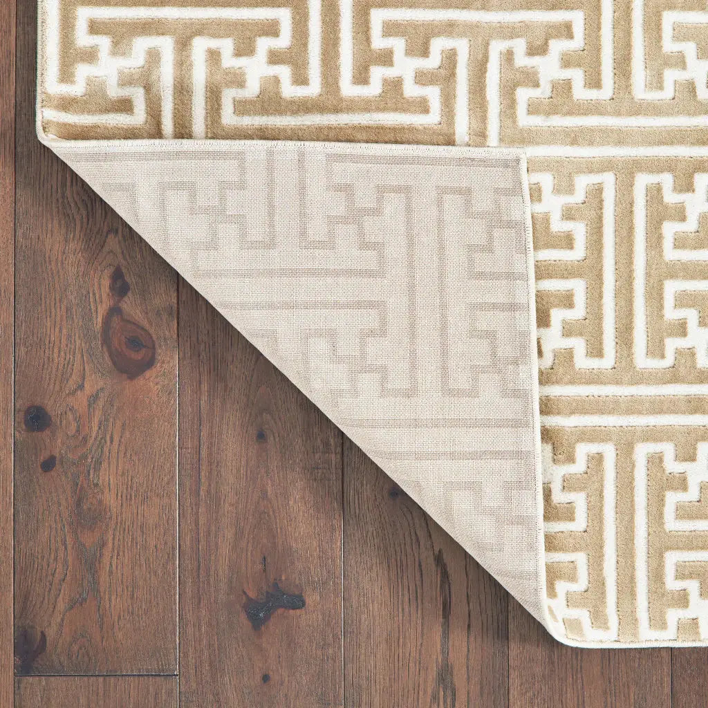 2' X 8' Gold And Ivory Geometric Power Loom Stain Resistant Runner Rug - Homeroots - Flyclothing LLC