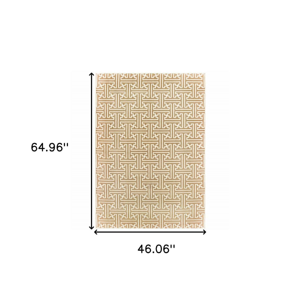 4' X 6' Gold And Ivory Geometric Power Loom Stain Resistant Area Rug - Homeroots - Flyclothing LLC