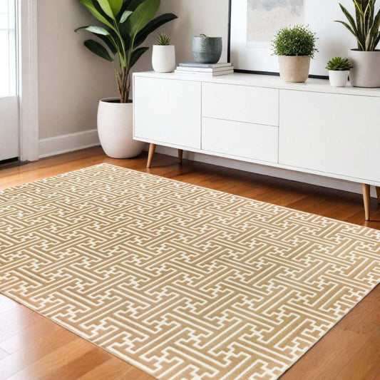 4' X 6' Gold And Ivory Geometric Power Loom Stain Resistant Area Rug - Homeroots - Flyclothing LLC