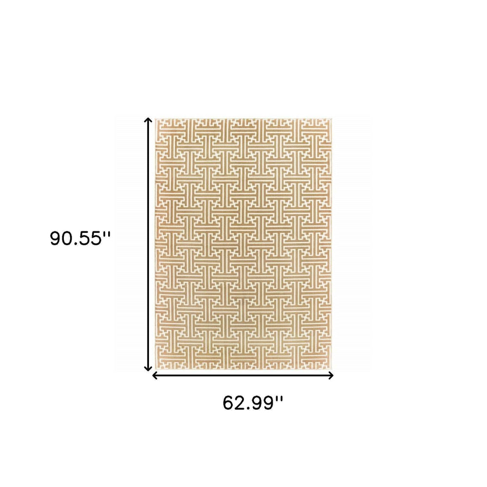 5' X 8' Gold And Ivory Geometric Power Loom Stain Resistant Area Rug - Homeroots - Flyclothing LLC