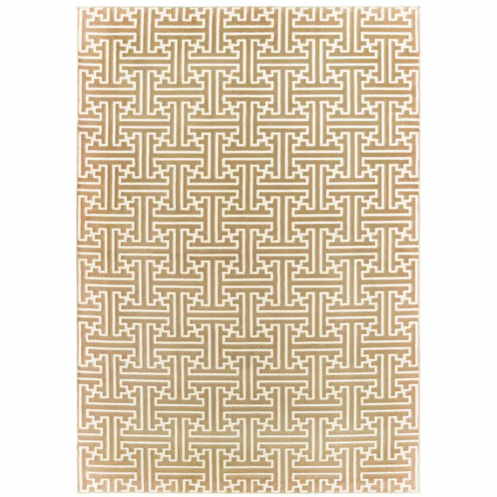 6' X 9' Gold And Ivory Geometric Power Loom Stain Resistant Area Rug - Homeroots - Flyclothing LLC