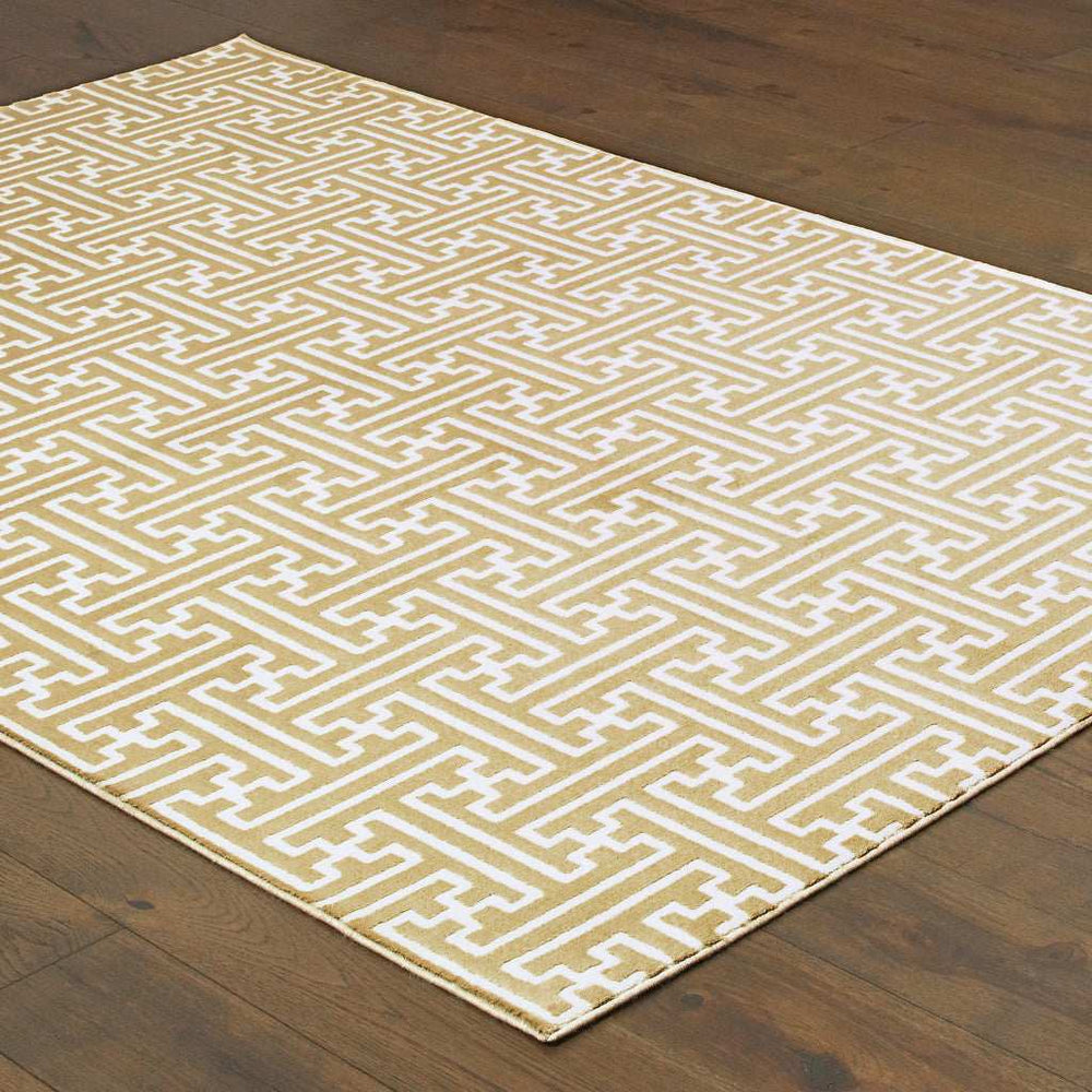 8' X 11' Gold And Ivory Geometric Power Loom Stain Resistant Area Rug - Homeroots - Flyclothing LLC