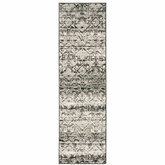 2' X 8' Grey And Ivory Geometric Power Loom Stain Resistant Runner Rug - Homeroots - Flyclothing LLC
