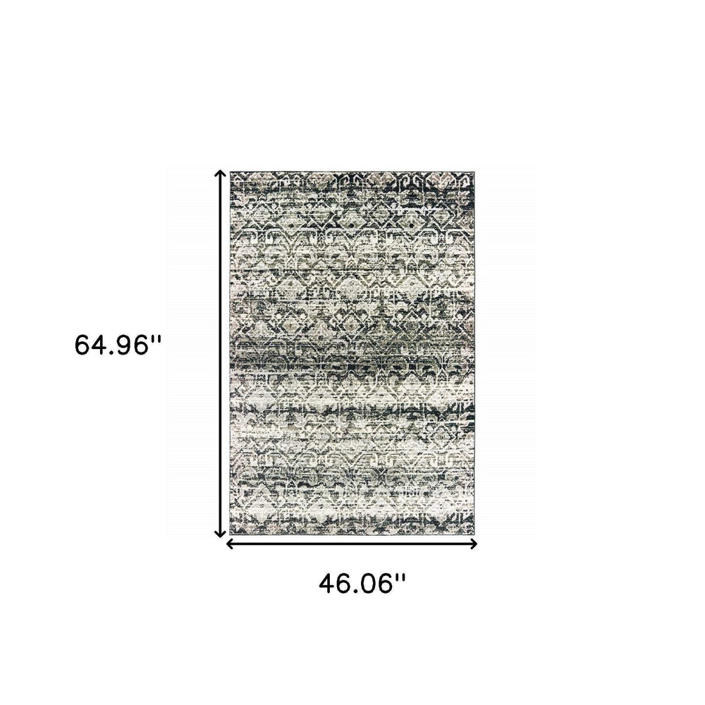 4' X 6' Grey And Ivory Geometric Power Loom Stain Resistant Area Rug - Homeroots - Flyclothing LLC