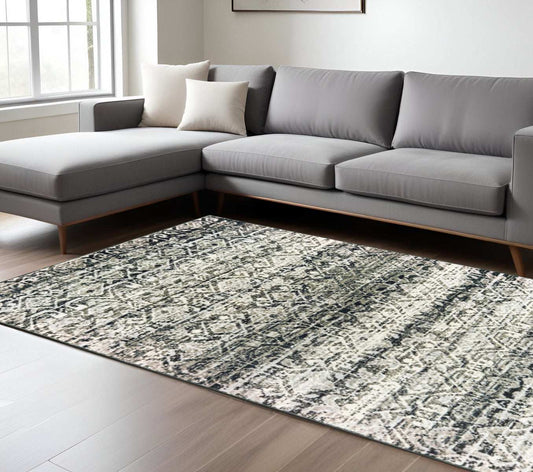 6' X 9' Grey And Ivory Geometric Power Loom Stain Resistant Area Rug - Homeroots - Flyclothing LLC