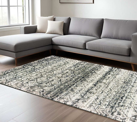10' X 13' Grey And Ivory Geometric Power Loom Stain Resistant Area Rug - Homeroots - Flyclothing LLC