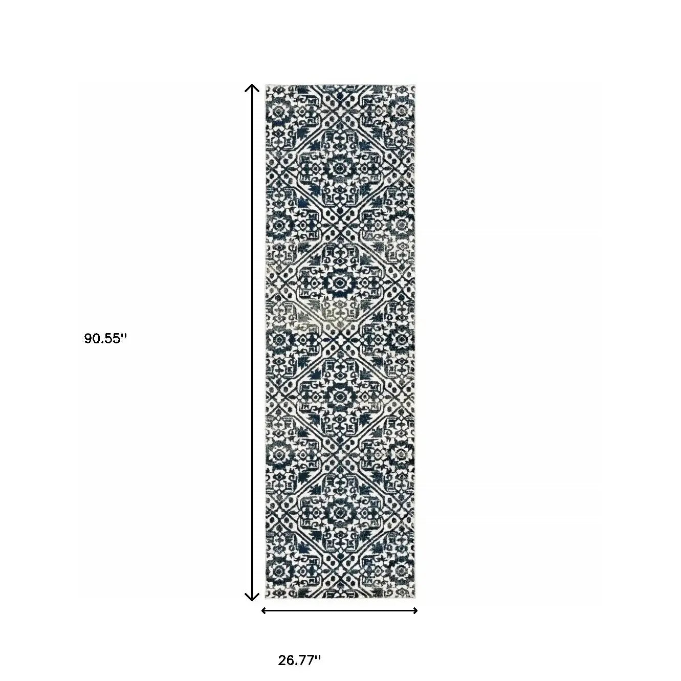 2' X 8' Navy And Ivory Geometric Power Loom Stain Resistant Runner Rug - Homeroots - Flyclothing LLC