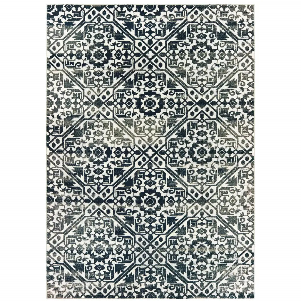 4' X 6' Navy And Ivory Geometric Power Loom Stain Resistant Area Rug - Homeroots - Flyclothing LLC
