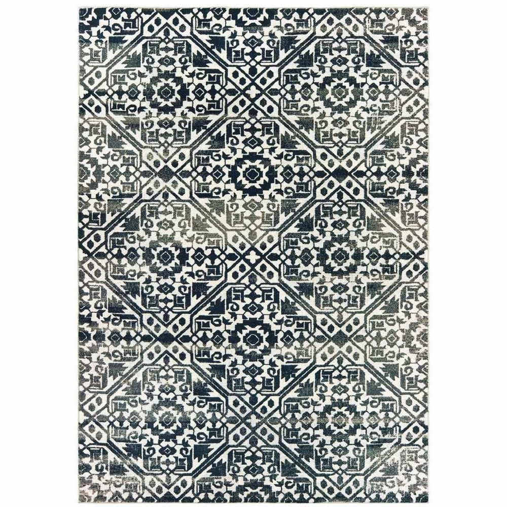 5' X 8' Navy And Ivory Geometric Power Loom Stain Resistant Area Rug - Homeroots - Flyclothing LLC