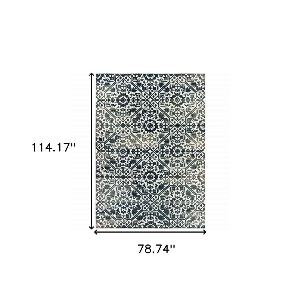 6' X 9' Navy And Ivory Geometric Power Loom Stain Resistant Area Rug - Homeroots - Flyclothing LLC