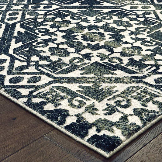 8' X 11' Navy And Ivory Geometric Power Loom Stain Resistant Area Rug - Homeroots - Flyclothing LLC